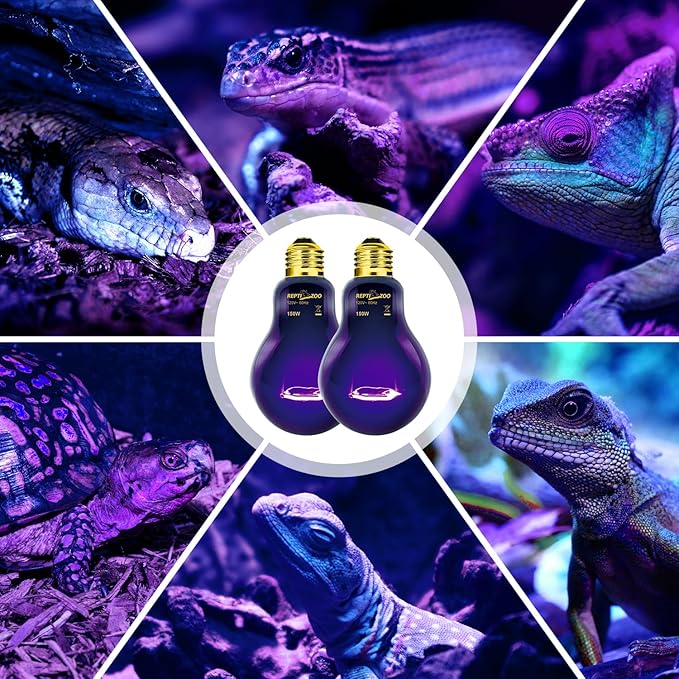 REPTIZOO 2PCS Reptile Heat Lamp, 150W Night Heat Lamp Moonlight Bulb Purple Infrared Heating Lamp Simulate Natural Moonlight Night Heat Bulb for Reptile Amphibian REPTIZOO