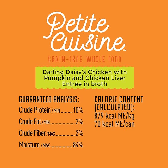 PETITE CUISINE Darling Daisy's Wet Cat Food, Chicken with Pumpkin and Chicken Liver, 2.8 oz. Cans (24 Count) - PAWPICO