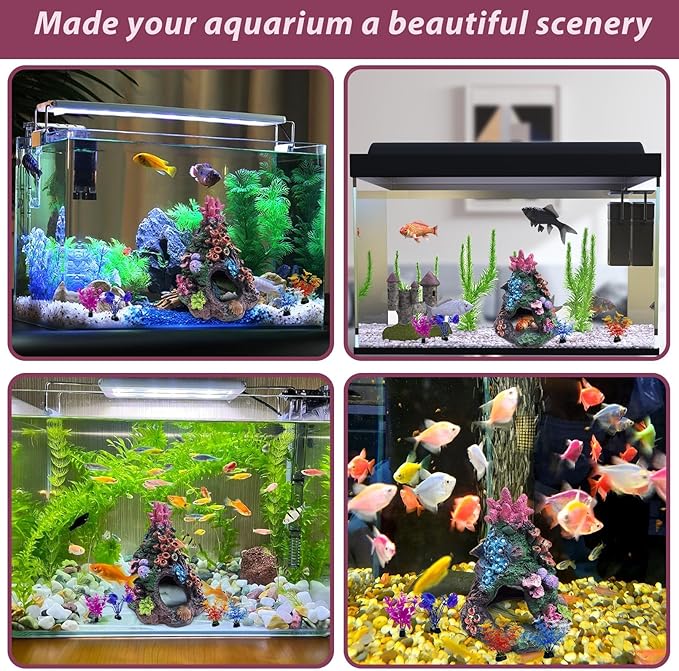 PINVNBY 5 PCS Colorful Coral Fish Tank Decorations, Resin Mountain Ornament and Artificial Plastic Plant for Goldfish Betta Fish Cave Hideout Sleep Rest Play Breed PINVNBY