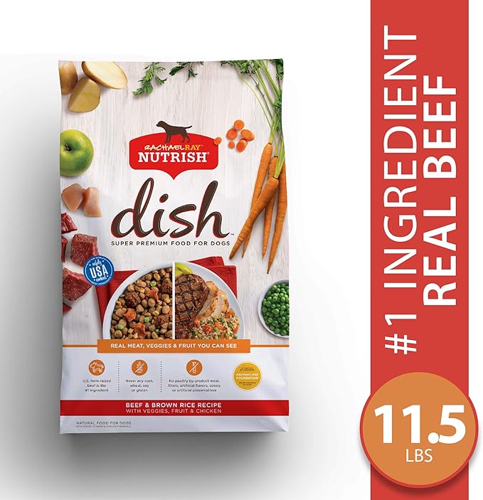 Nutrish Rachael Ray Dish Premium Natural Dry Dog Food, Beef & Brown Rice Recipe with Veggies, Fruit & Chicken, 11.5 Pound Bag - PAWPICO