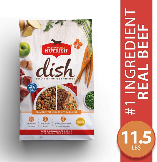 Nutrish Rachael Ray Dish Premium Natural Dry Dog Food, Beef & Brown Rice Recipe with Veggies, Fruit & Chicken, 11.5 Pound Bag - PAWPICO