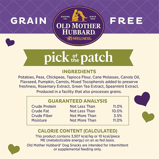 Wellness Old Mother Hubbard Pick of the Patch Grain Free Natural Dog Treats, Crunchy Oven-Baked Biscuits, Ideal for Training, Mini Size, 16 ounce bag - PAWPICO