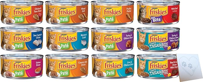 Huge-Friskies-Variety Pack – 12 Total Pate Flavors: Salmon, Poultry, Mixed Grill, Chicken, Tuna, and More (5.5oz Each, 12 Cans Total) - PAWPICO