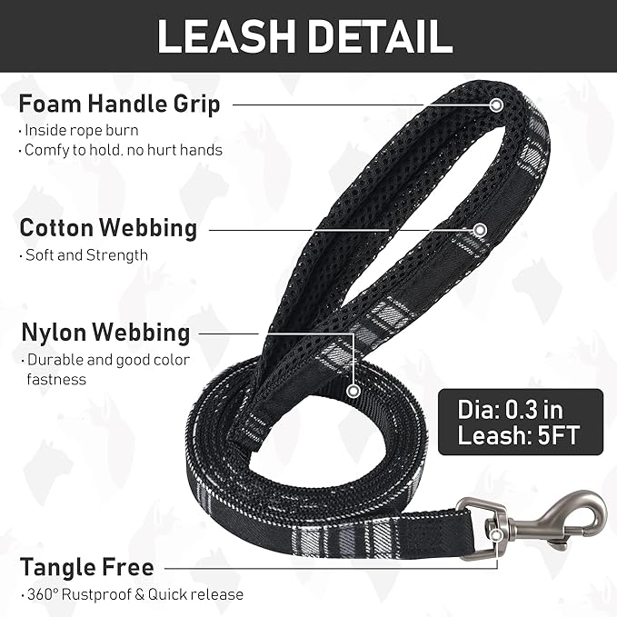 GAMUDA Small Dog Harness Collar and Leash Set, Step in No Chock No Pull Soft Mesh Adjustable Dog Vest Harnesses Plaid Reflective for Dogs Puppy Cats Kitten Rabbit (Black, XL) GAMUDACollarsCollection