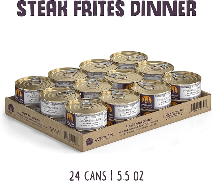 Weruva Classic Dog Food, Steak Frites with Beef, Pumpkin & Sweet Potato in Gravy, 5.5oz Can (Pack of 24) - PAWPICO