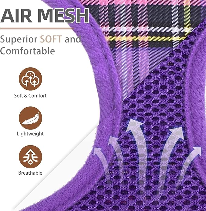 PUPTECK Soft Mesh Dog Harness and Leash Set Pet Puppy Cat Comfort Padded Vest No Pull Harnesses, Purple, M PUPTECK