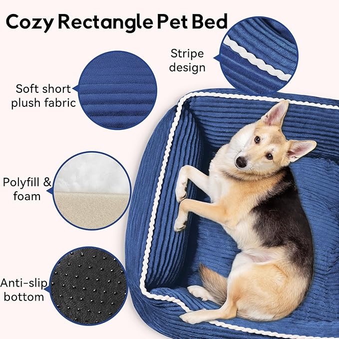 Medium Rectangle Cat Dog Bed for Puppy Pets Indoor Outdoor Machine Washable Sleeping Sofa Non-Slip Bottom Breathable Soft Puppy Bed Durable Orthopedic Calming Pet Cuddler (Medium, Blue) - PAWPICO