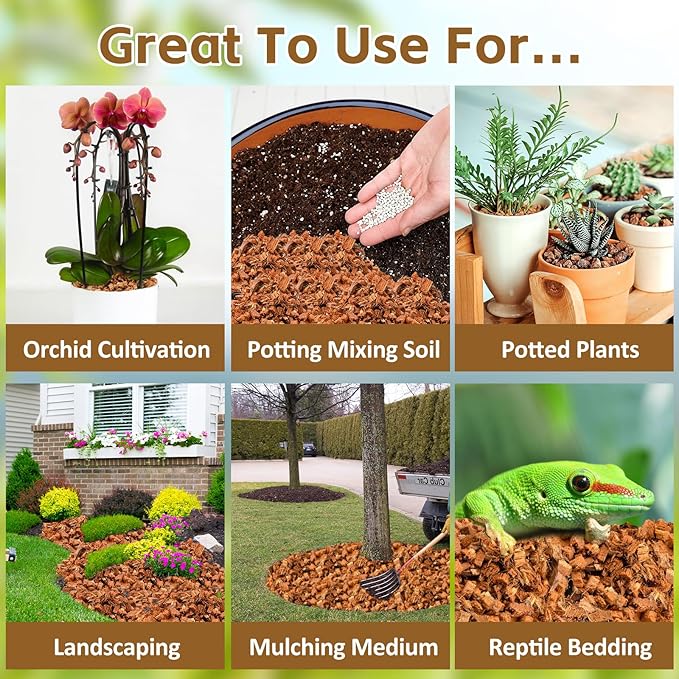 Riare 10LBS Coco Chips Substrate for Plants- 100% Organic Coconut Husk Chips with Low EC and pH Balanced, High Expansion Coconut Substrate Coco Husk Mulch for Garden Flowers, Herbs, Planting Riare