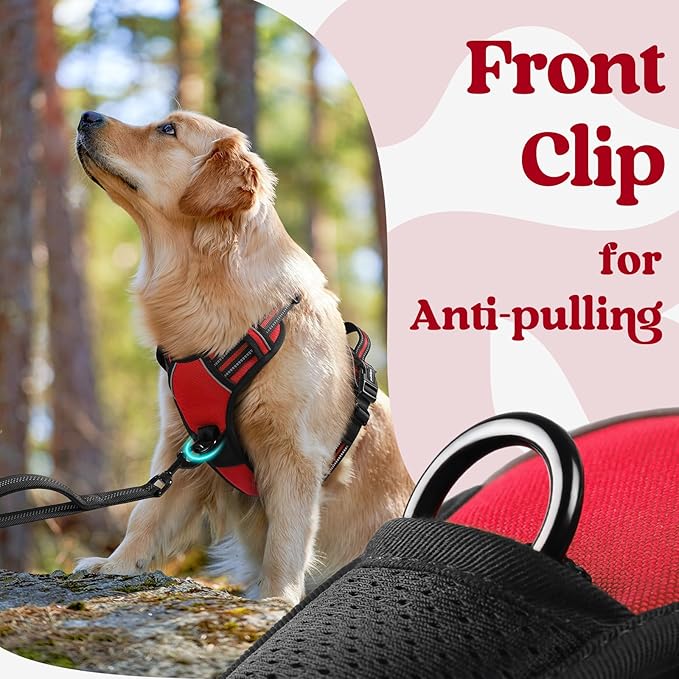 rabbitgoo Dog Harness for Large, No Pull Pet Harness with 3 Buckles, Adjustable Soft Padded Pooch Vest with Instant Control Handle, Easy Walking Reflective Pet Vest for Large Dogs, Red, L rabbitgoo