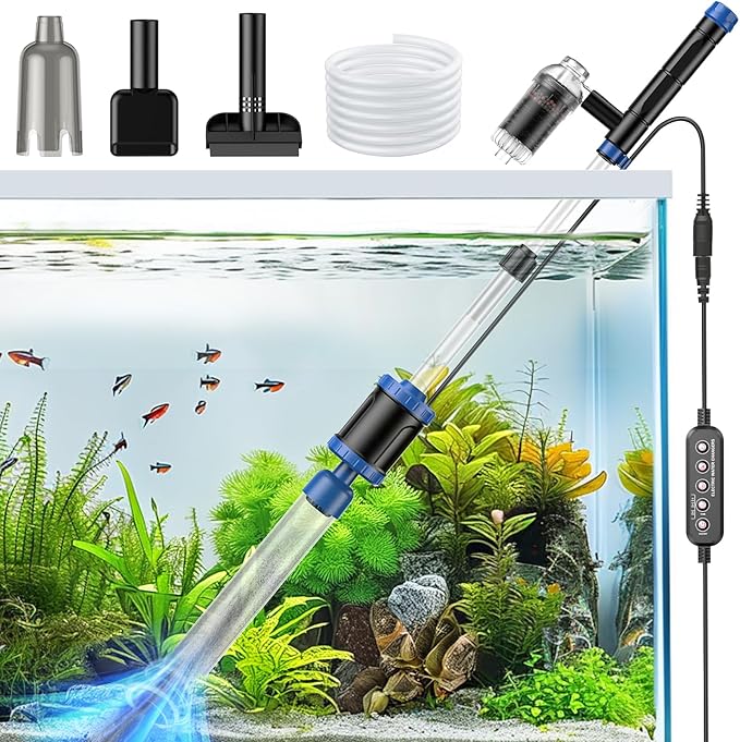 Electric Aquarium Vacuum Gravel Cleaner: 36W Fish Tank Cleaner Vacuum with Strong Suction for Water Change Wash Sand Algae Cleaner Water Shower and Water Circulation, Timed Off Suness