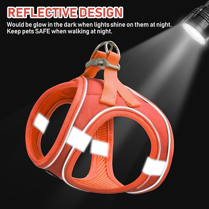 GAMUDA Small Pet Harness Collar and Leash Set, Step in No Chock No Pull Linen Fabric Soft Mesh Dog Vest Harnesses Reflective for Dogs Puppy Cats Kitten Rabbit (Orange, XXS) GAMUDACollarsCollection