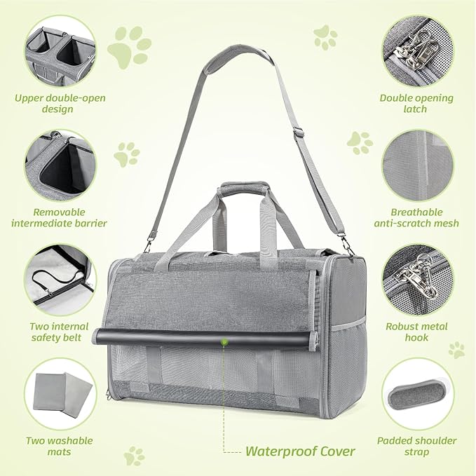 Sedioso Extra Large Cat Carrier for 2 Cats, 24x 14x 16in Pet Carrier for Cat and Dog Up to 40lbs, All-Sided Large Mesh Cat Carrier with Great Ventilation, Portable Soft Sided Pet Carrier for Traveling - PAWPICO