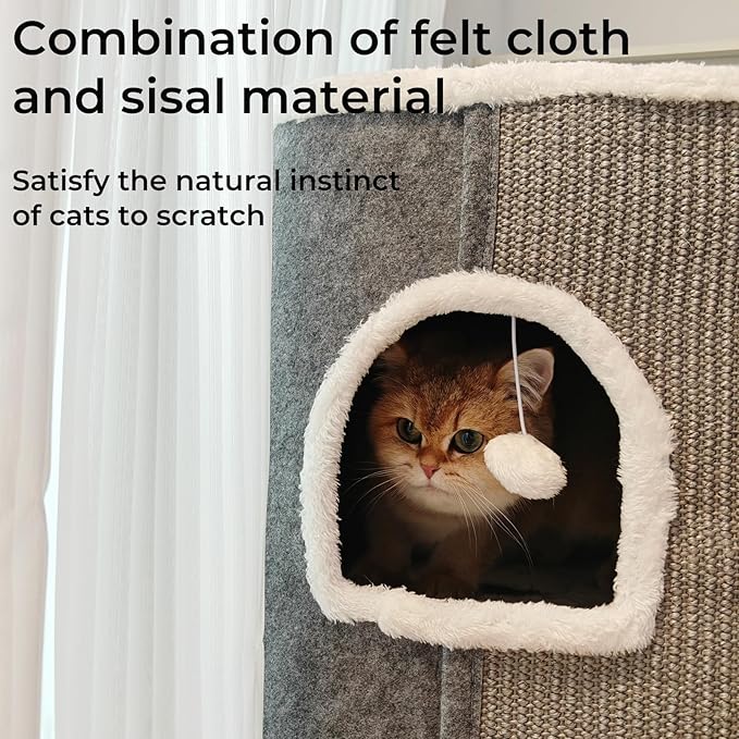 3-Level Cat House for Indoor Cats, Large Adult Cat Cave Bed Cats Cube House with Scratch Pad Cat Towers, Cute Kitten Condo Hideaway Hut with Soft Pillow Mat for Multi Pets Under 50 lbs - PAWPICO