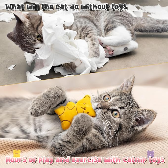 MALLMALL6 Catnip Toys for Cat - 5Pcs Gummy Colorful Bear Catmint Interactive Cat Toy for Indoor Cats, Soft Plush Candy Cat Supplies, Kitten Teething Chew Toy Set, Cute Pet Gifts for Cat Lover - PAWPICO
