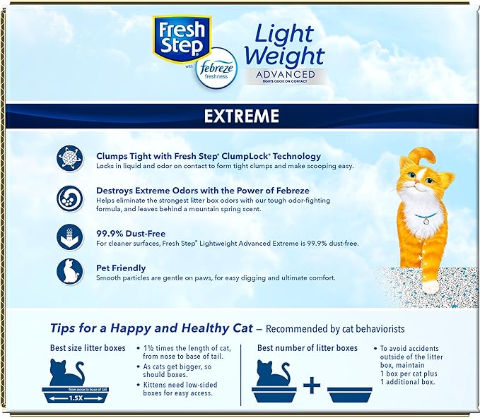Fresh Step Light Weight Advanced Extreme Cat Litter With Febreze Freshness, Extra Strength Formula Clumping Litter With Guaranteed Odor Control, 25 lbs. (2 x 12.5 lb. Box) - PAWPICO