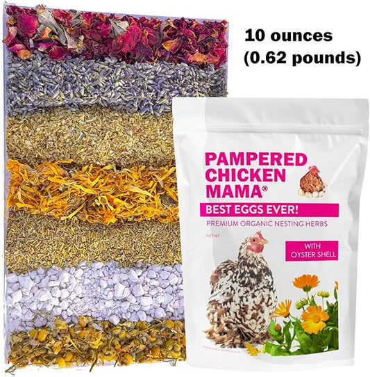 Pampered Chicken Mama Best Eggs Ever! Nesting Herbs for Chickens (10 Ounces) Calcium Supplement for Chickens | Chicken Feed Supplies, Hen Treats for Coops PamperedChickenMama