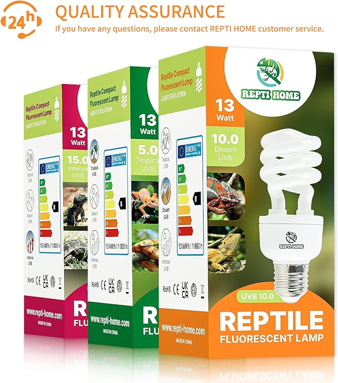 UVB Reptile Light 10.0, 13W Desert UVA UVB Bulb for Reptiles, Compact Desert Terrarium Lamp, Reptile UVB Light Bulb for Bearded Dragon, Lizard, Tortoise, Snake, Gecko REPTIHOME