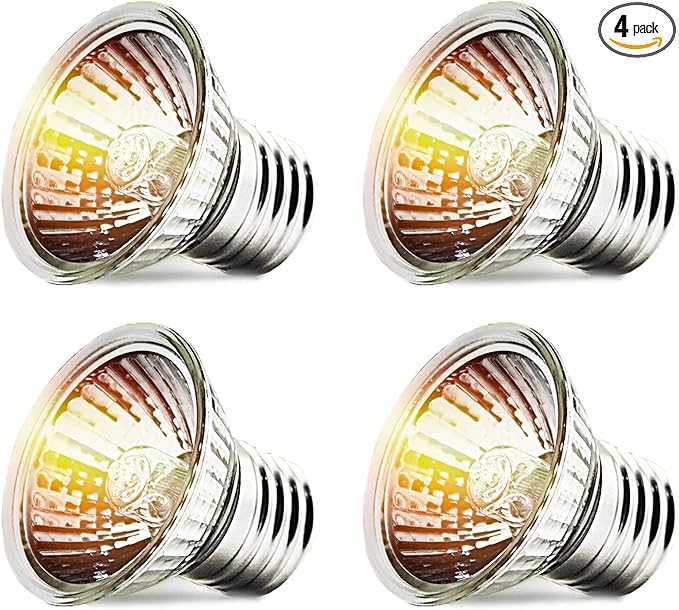 CALPALMY 4-Pack 50W UVA+UVB Bulbs | Heat and Light for Reptiles and Amphibian Tanks, Terrariums and Cages | Works with Various Lamp Fixtures CalPalmy
