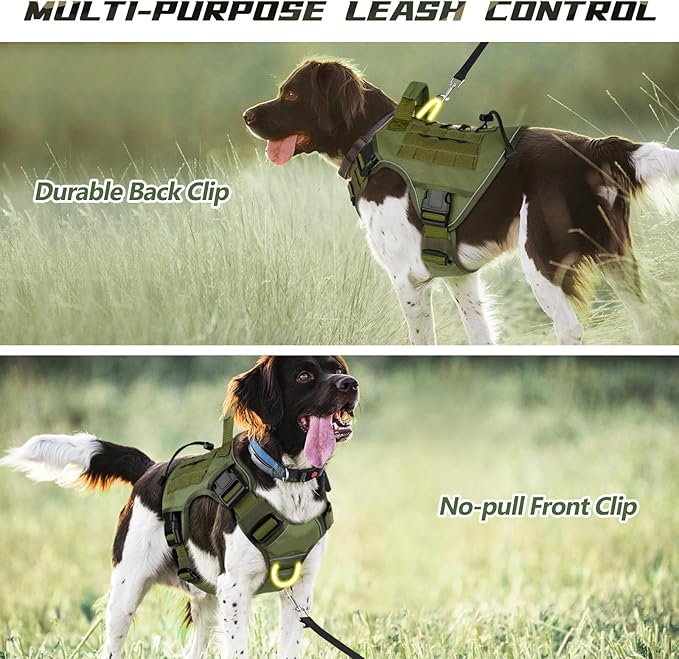 WINGOIN Tactical Dog Harness for Extra Large Dogs, Heavy Duty No Pull Dog Harness with Handle, Adjustable Reflective Military K9 German Shepherd Big Dog Vest for Training, Walking, Green (XXL) - PAWPICO