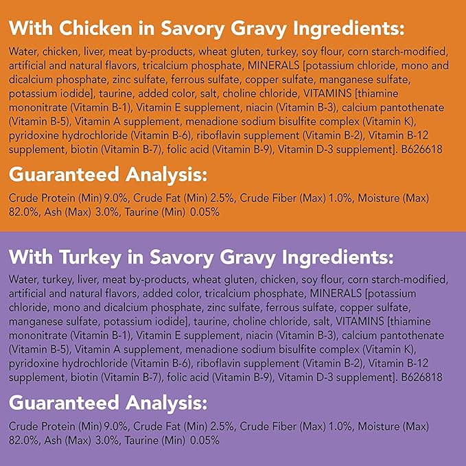 Purina Friskies Extra Gravy Wet Cat Food Chunky 24ct Variety Pack (With Chicken, Turkey, Salmon, Beef) - (Pack of 24) 5.5 oz. Cans - PAWPICO