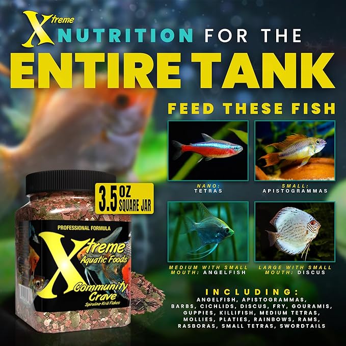 Xtreme Community Crave Flake - Krill & Spirulina Blend for Vibrant Colors, Immune Support and Digestive Health, Tropical & Freshwater Fish Nutrition – Premium Community Aquarium Food (3.5oz) XtremeAquaticFoods