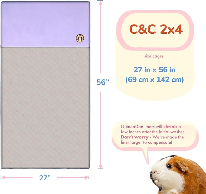 GuineaDad Liner | Guinea Pig Fleece Cage Liners | Guinea Pig Bedding | Burrowing Pocket Sleeve | Extra Absorbent Bamboo | Waterproof Bottom (C&C 2x4, Blue) GuineaDad