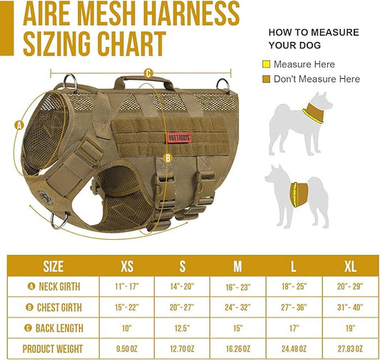OneTigris Tactical Dog Harness for Small Dog, No Pull Small Dog Vest Harness Breathable Military Dog Molle Vests with Handles, Harness for Walking Hiking Training (Brown, XS) OneTigris
