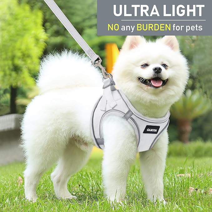 GAMUDA Small Pet Harness Collar and Leash Set, Step in No Chock No Pull Linen Fabric Soft Mesh Dog Vest Harnesses Reflective for Dogs Puppy Cats Kitten Rabbit (White, XL) GAMUDACollarsCollection