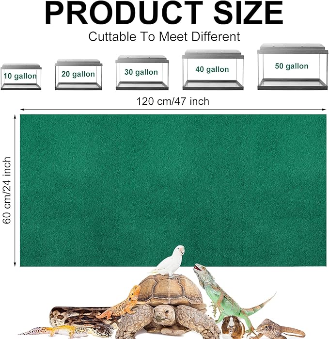 Haull 4 Pcs 24" x 47" Reptile Carpet Pet Terrarium Floor Liners Bedding Substrate Liner Supplies Reptile Cage Mat Tank Accessories for Lizard Bearded Dragon Tortoise Snake Leopard (Green) Kedauud