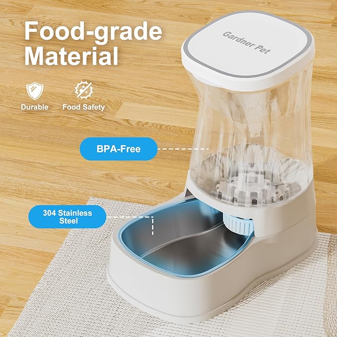 Automatic Gravity Water Dispenser for Dogs, 1Gallon Stainless Steel Water Bowl Dispenser, 100% BPA-Free Dog Water Fountain Dispenser for Small&Medium Dogs, Cats, Puppies(White) - PAWPICO