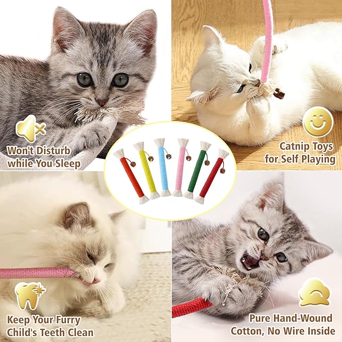 Catnip Toys, 7.78inch Catnip Toys Chew Rope, Sisal Rope Cat Toys for Teeth Cleaning, Indoor Interactive Cat Teasing Toy, Soothing Rope Cat Toys for Kitten, 4 Packs - PAWPICO