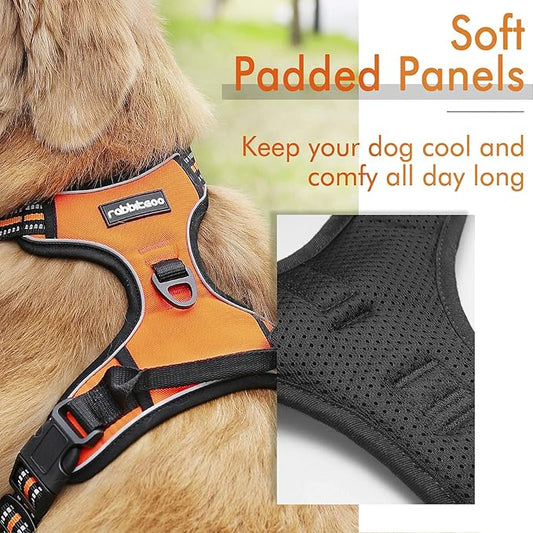 rabbitgoo Dog Harness, No-Pull Pet Harness with 2 Leash Clips, Adjustable Soft Padded Dog Vest, Reflective No-Choke Pet Oxford Vest with Easy Control Handle for Large Dogs, Orange, XL - PAWPICO
