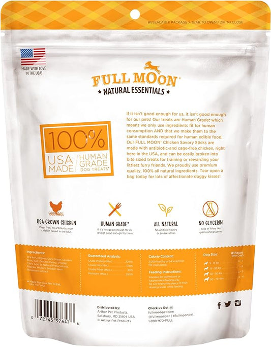 Full Moon All Natural Human Grade Dog Treats, Essential Chicken Savory Sticks, 24 Ounce - PAWPICO