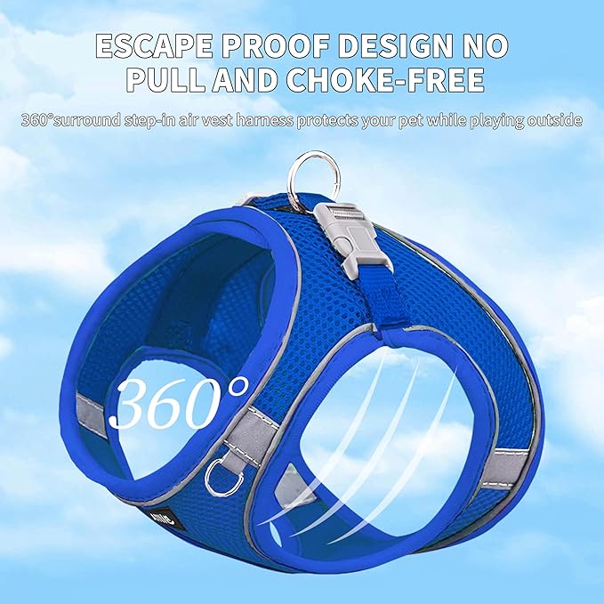 AIITLE Step in Dog Harness and Leash Set - Spring No Pull Escape Proof Vest Harnesses with Soft Mesh and Reflective Bands, Adjustable Pet Outdoor Harnesses for Small and Medium Dogs Royal Blue M AIITLE-FORPETSBETTERLIFE