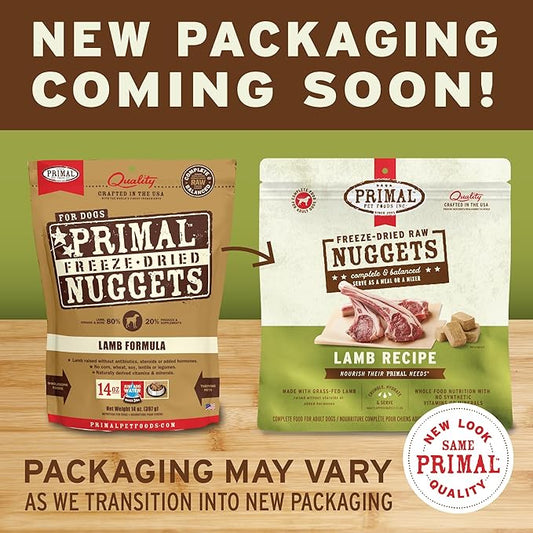 Primal Freeze Dried Raw Dog Food Nuggets, Lamb, Complete & Balanced Meal, Also Use as Topper or Treat, Premium, Healthy, Grain Free, High Protein Raw Dog Food, 14 oz PrimalPetFoods