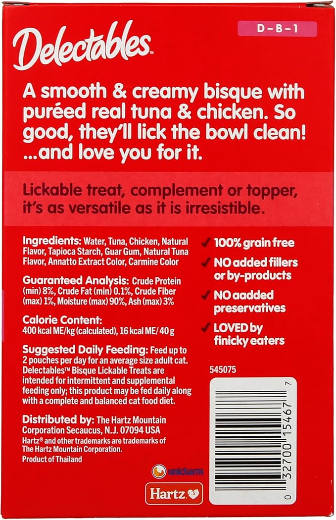 Hartz Delectables Bisque Lickable Cat Treats, Tuna & Chicken, 30 Count Hartz