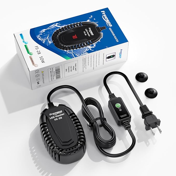 FREESEA Aquarium Fish Tank Heater: 50W Small Submersible Turtle Heater with Adjustable Temperature External Controller for Betta | Saltwater | Freshwater | 1-10 Gallon FREESEA
