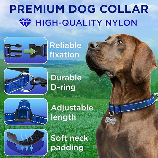 TECEUM Reflective Pet Collar – Navy Blue – XXS – Basic Nylon Dog Collar – Quick Release Buckle – Fits Small, Medium and Large Dogs, Puppies, Cats – ESA & Service Dog Options TECEUM