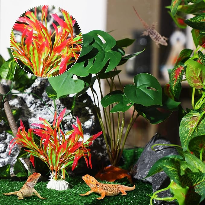 9 Pieces Reptile Jungle Vines Decor Set Include Bendable Flexible Climbing Plastic Plants with Suction Cups Tank Accessories Habitat Decor for Gecko, Snake, Hermit Crab Luinabio