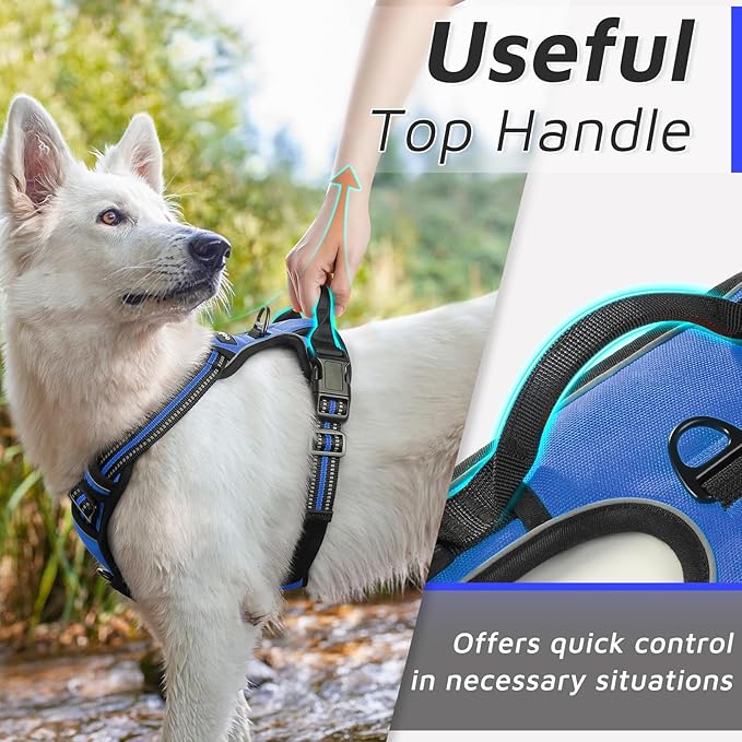 Eagloo Dog Harness Medium Sized Dog, No Pull Service Vest with Reflective Strips and Control Handle, Adjustable and Comfortable for Easy Walking, No Choke Pet Harness with 2 Metal Rings, Blue, M GoExplorewithEagloo