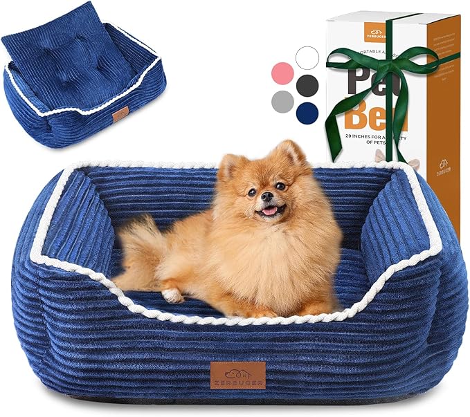 Medium Rectangle Cat Dog Bed for Puppy Pets Indoor Outdoor Machine Washable Sleeping Sofa Non-Slip Bottom Breathable Soft Puppy Bed Durable Orthopedic Calming Pet Cuddler (Medium, Blue) - PAWPICO