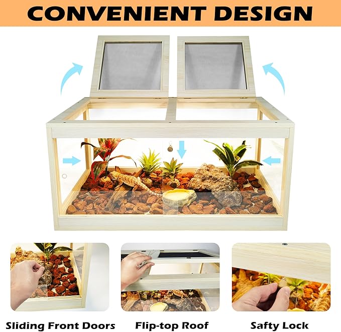 63 Gallon Terrarium, Reptile Habitat, Durable Quality, Suitable for All Types of Reptile, Hamsters, Snakes, 40“ Wide, Oak Color PROLEE