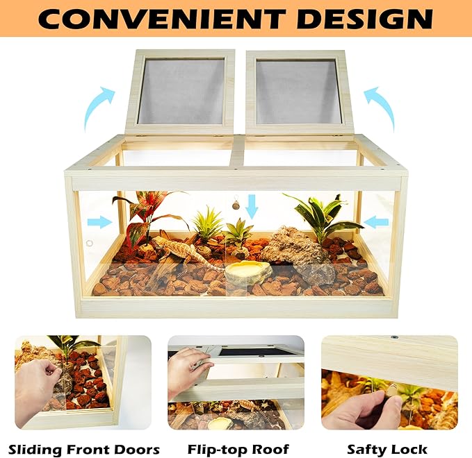 37 Gallon Terrarium, Reptile Habitat, Durable Quality, Suitable for All Types of Reptile, Hamsters, Snakes, Oak Color PROLEE