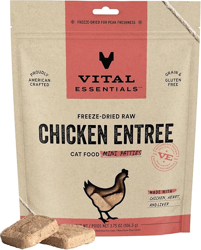 Vital Essentials Freeze Dried Raw Cat Food, Chicken Mini Patties Entree, 3.75 oz VitalEssentials