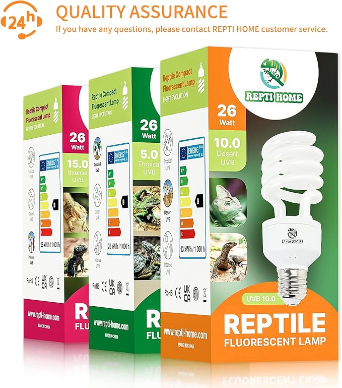 UVB Reptile Light 10.0, 26W Desert UVA UVB Bulb for Reptiles, Compact Desert Terrarium Lamp, Reptile UVB Light Bulb for Bearded Dragon, Lizard, Tortoise, Snake, Gecko REPTIHOME