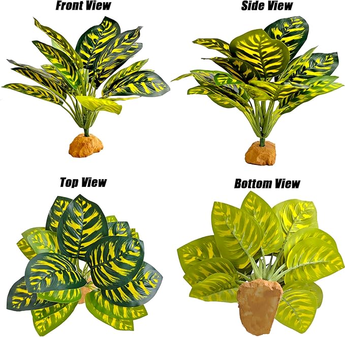 Woyrise Reptile Artificial Plants for Terrarium Decor, Amphibian Habitat Decorations Bearded Dragon Tank Accessories fit Crested Gecko Leopard Lizard Chameleon Ball Python Snake Frog - Prayer Peacock Woyrise