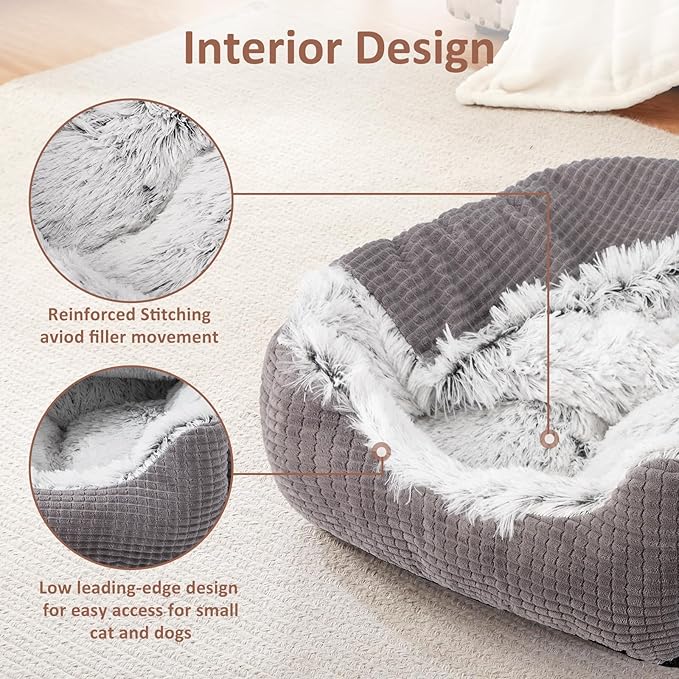 MIXJOY Dog Beds for Large Medium Small Dogs, Rectangle Cave Hooded Blanket Puppy Bed, Luxury Orthopedic Cat Beds for Indoor Cats, Warmth and Machine Washable (35 inches, Grey) - PAWPICO
