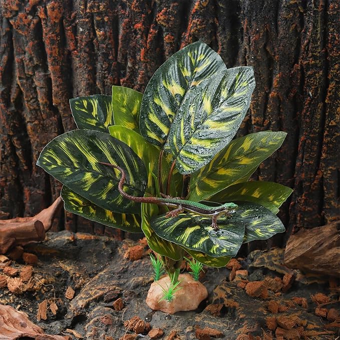 Terrarium Plants for Reptile Terrarium, Reptile Plants Tortoise Habitat Accessories, Artificial Spider Plant for Gecko, Ball Python, Tortoise Terrarium Décor - Peacock Prayer IBWell