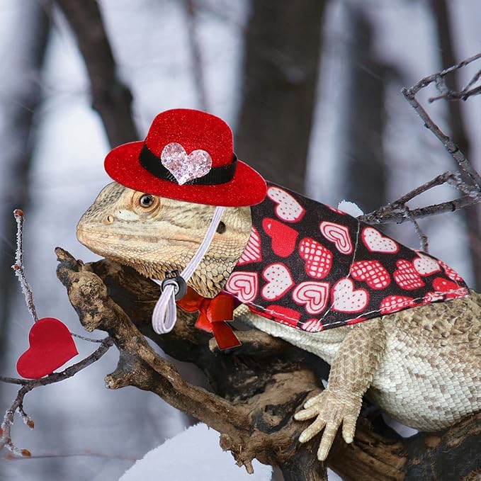 4 Pcs Bearded Dragon Valentine’s Day St. Patrick’s Day Costumes, Lizard Valentines St Patricks Hats Bandanas Outfits for Bearded Dragon Lizard Hamster Guinea Pig Small Animal JOTFA
