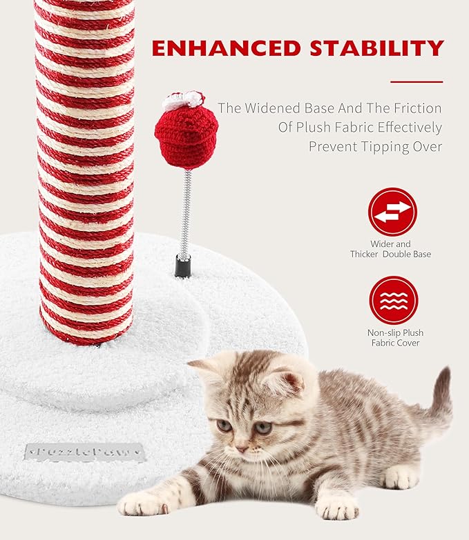 Christmas Cat Scratching Post,Christmas Cat Scratcher for Indoor Cats,Christmas Cat Tree Tower Activity Cat Play Center with Santa Danging Sock Toys and Gift Box - PAWPICO